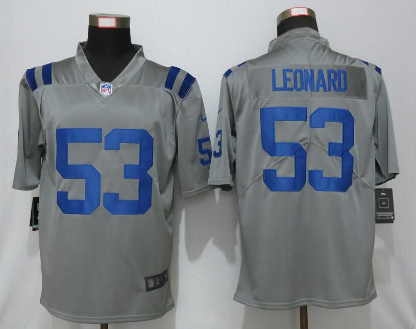 Men Nike Indianapolis Colts 53 Leonard 2019 Vapor Untouchable Gray Inverted Legend Limited Jersey
